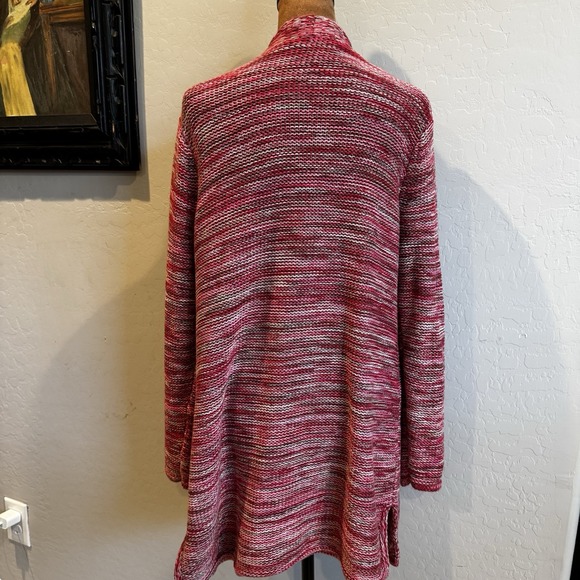 J. Jill Women's Midi Red/Pink/Tan Marled Open Cardigan Med Petite - Picture 3 of 13